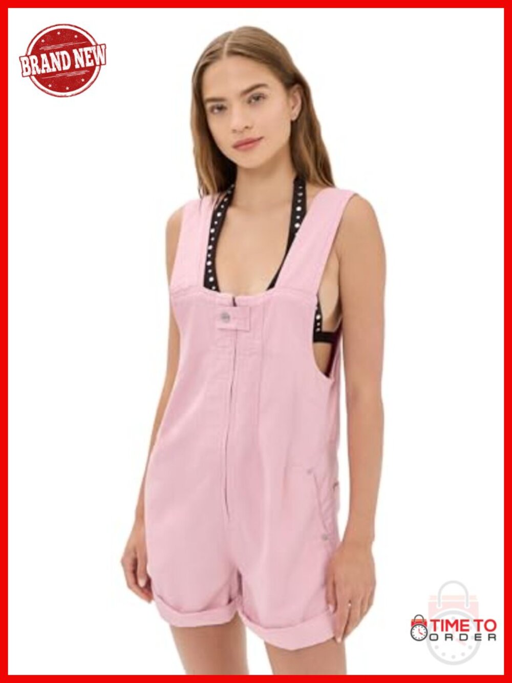 Free People Jude Shortalls Cotton Denim Overall Shorts Fixed Cuff